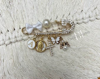 Spilla ricordo di battesimo/comunione con strass / regalo / sacramento sacro / regalo per neonati / regalo di battesimo per figlioccia / regali personalizzati