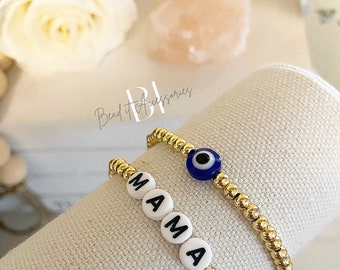 MAMA Bracelet | gifts | mom to be | Mother’s Day | personalize | customize | 18k gold plated beads | gifts for her | evil eye jewelry
