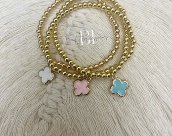 4mm gold plated bead bracelet with Four clover charm | bracelet jewelry | charms | good luck charm| birthday gift her her | graduation gift