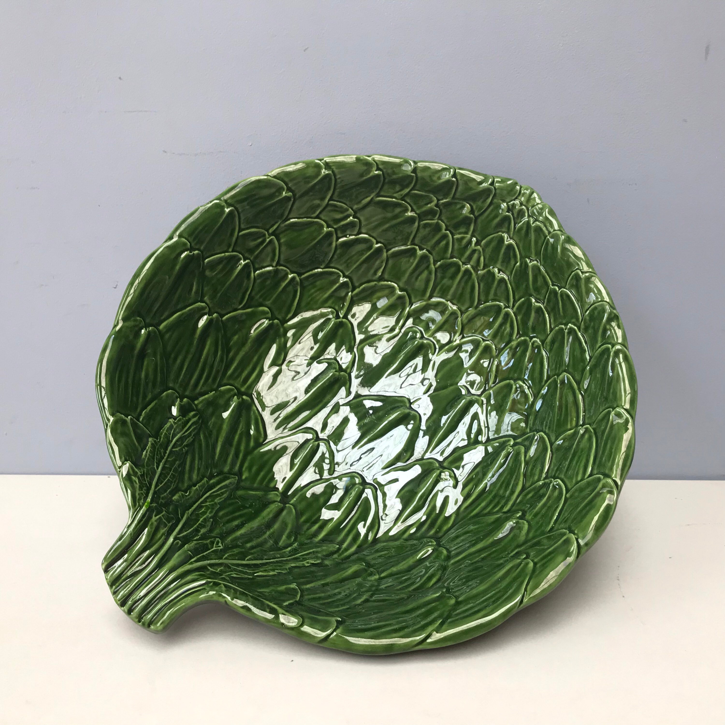 12 Grand Vintage Vert Émaillé Artichaut Bol Céramique Poterie Glaçure Moderne Majolique Moderne