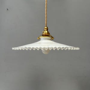 Rare delicate frilly vintage French white Opaline glass lampshade hand made milk glass Fine small frill REF A3