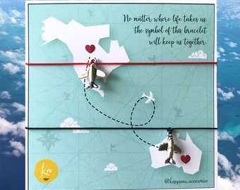 Set of 2 Distance Love Red String Couple Airplane Bracelets Matching Love Adjustable Handmade Cute Gift Couple Bracelet Present