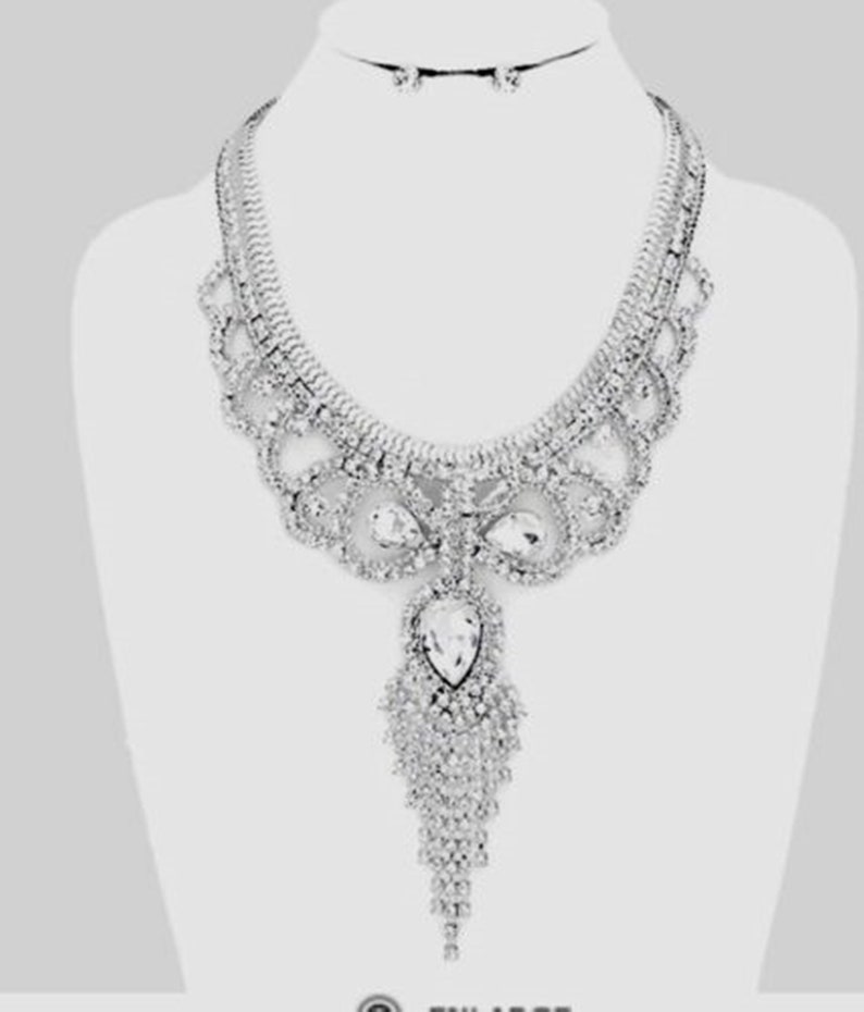 new Clear Silver White Crystal Rhinestone Bridal Necklace Jewelry Stud Set Earring