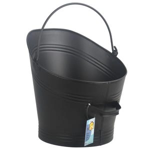 May include: Black metal coal scuttle with a handle and a side carrying handle.