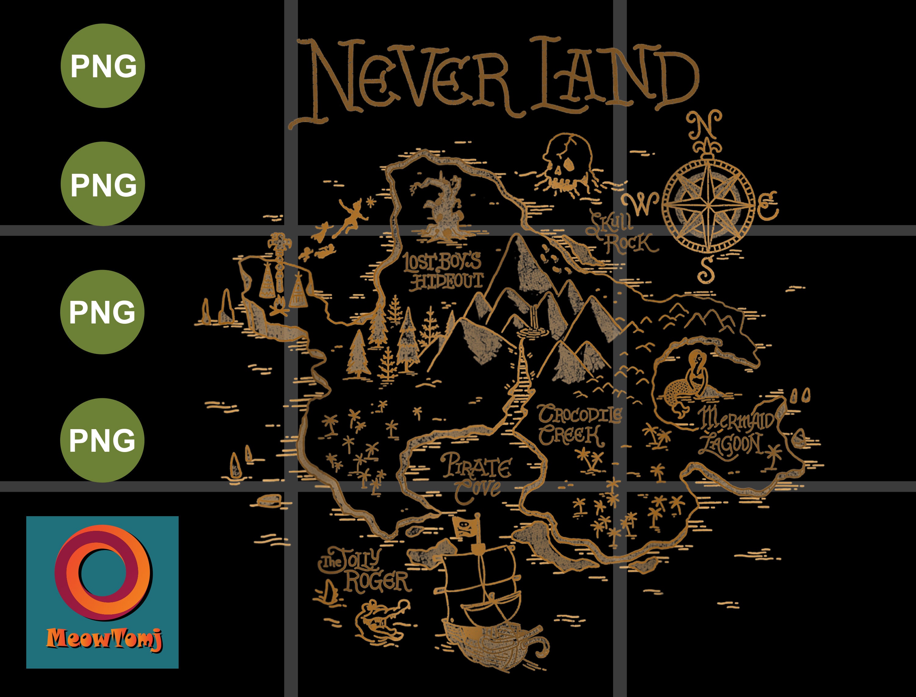 Neverland maps PNG Peter PanFantasy Cartoon Neverland | Etsy