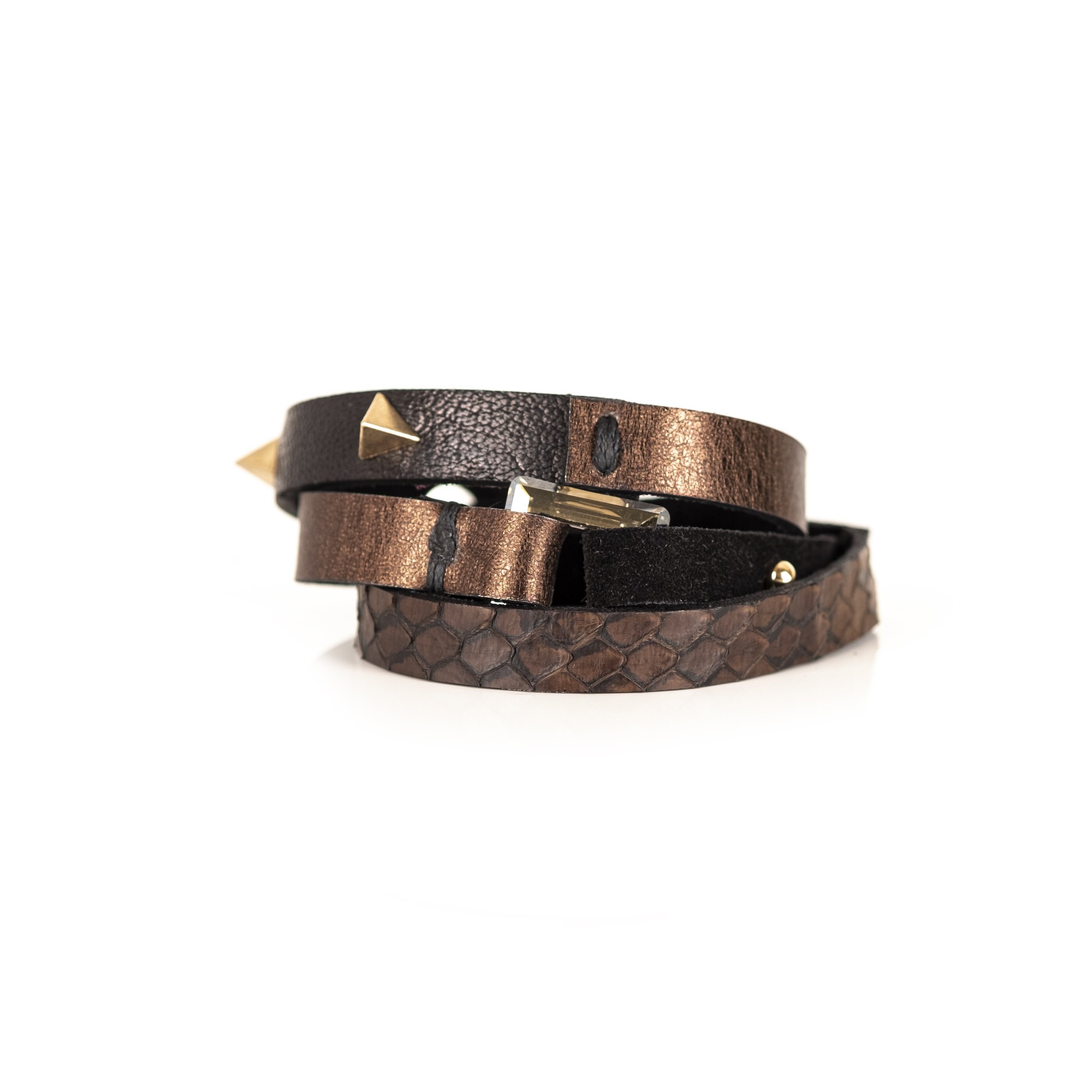 Kippys New Studded Brown Leather Wrap Bracelet Copper Swarovski Crystal size  30 KIPPYS Swarovski Crystal Embellished Western Style Cowgirl  main image 3