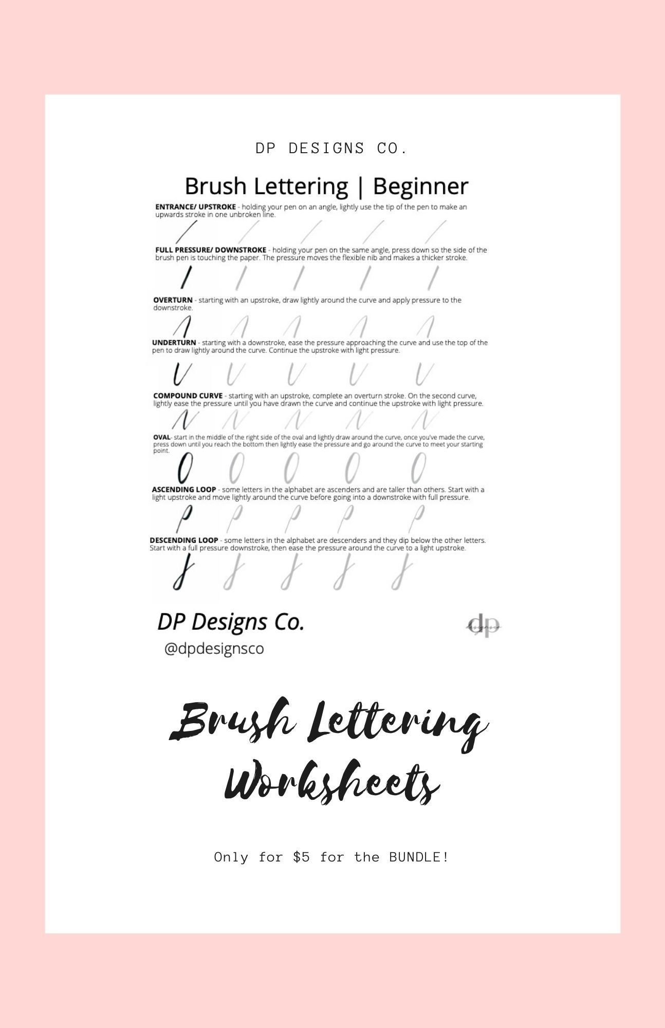 Brush lettering worksheets sale