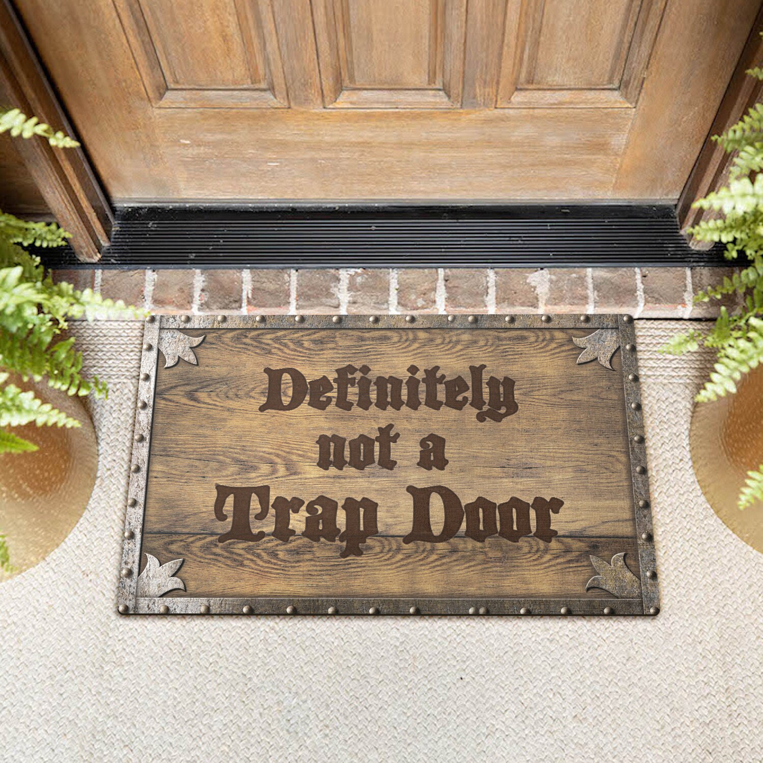 Definitely Not A Trap Door Doormat Funny Doomat Joke Rug Etsy