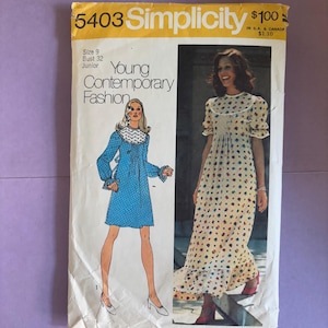 Uncut Einfachheit S5403 Misses 70er Jahre Kleid Schnittmuster, Junior Gr. 9, 1972