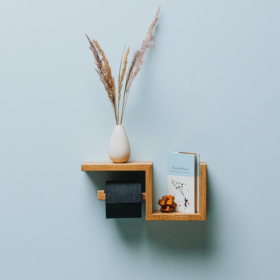 Porte papier toilette en bois avec étagère -  France