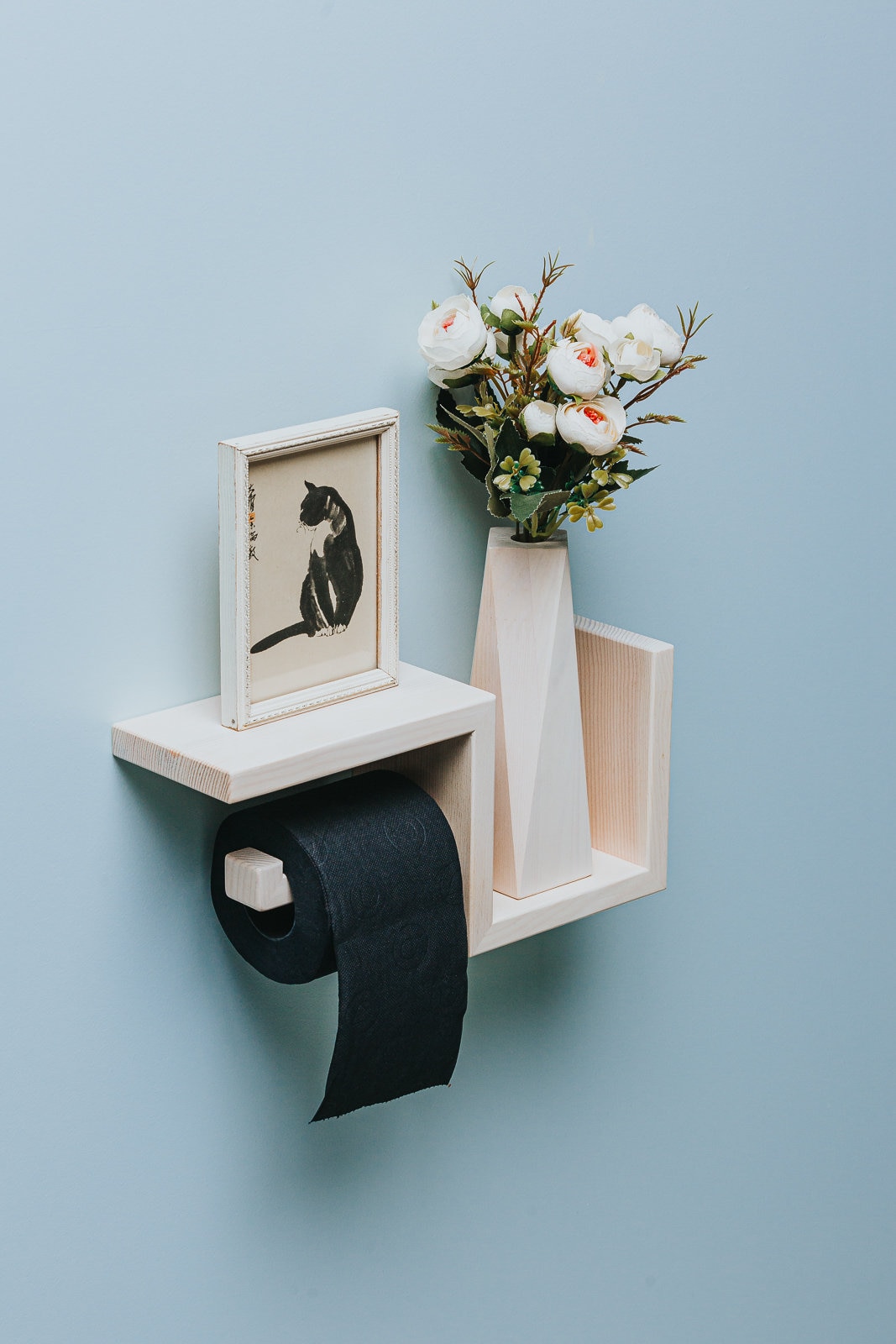 BTSKY Porte-papier toilette mural en bois avec étagère et tiroir