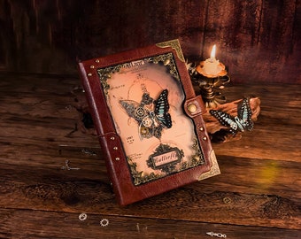 Steampunk Mechanical Butterfly A5 Refillable Journal / Vintage Leather Creative Notebook / Journal for Birthday Gift Idea