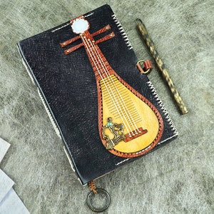 Personalized Lute Music Genuine Leather A6 Journal /Pipa, Chinese Lute / Gift For Music Lovers image 1