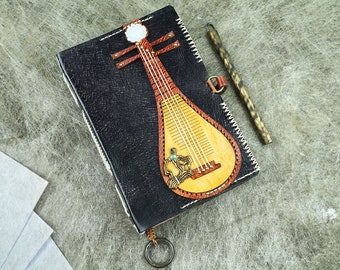 Personalized Lute Music Genuine Leather A6 Journal /Pipa, Chinese Lute / Gift For Music Lovers