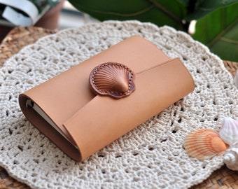 Seashell Journal / Vegetable Tanned Cowhide A7 Notebook / Seahorse vacation travel journal, diary / Unique gifts for women