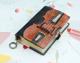 Retro Cello Genuine Leather Journal / Personalized Vegetable tanned Cowhide Notebook / Personalized Cello Player Gifts