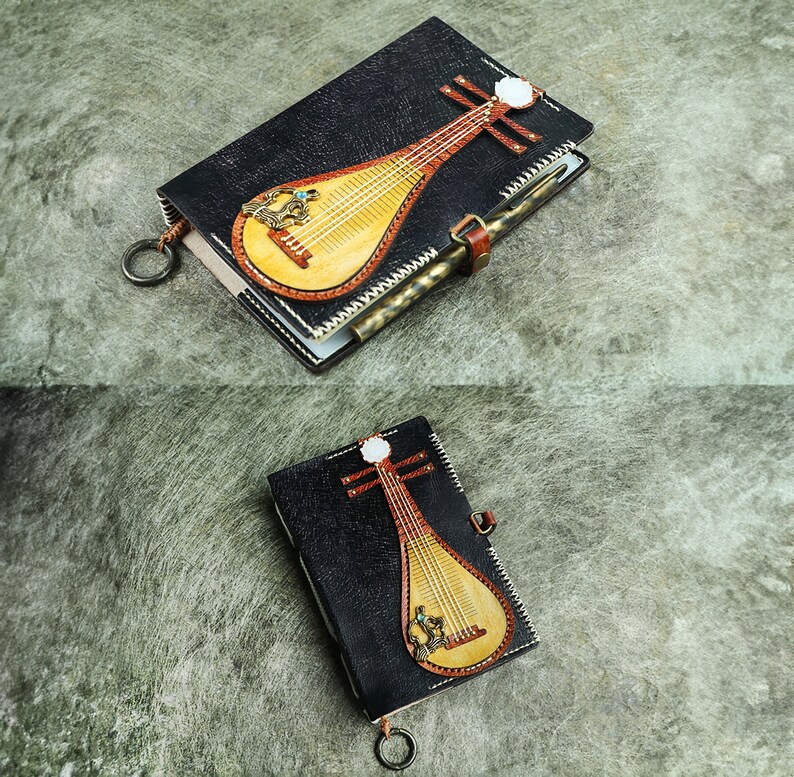 Personalized Lute Music Genuine Leather A6 Journal /Pipa, Chinese Lute / Gift For Music Lovers image 2