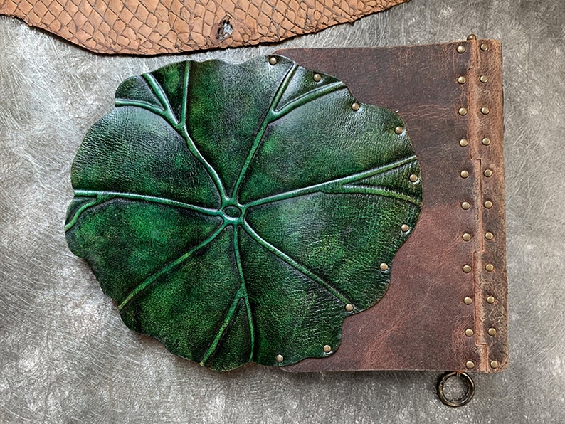 Journal personnalisé feuille de lotus en cuir/carnet rétro en cuir de vachette tanné végétal image 6