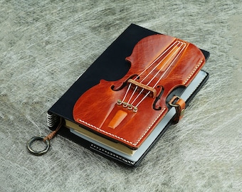 Cello & Violin Genuine Leather Journal / Personalized Looseleaf Cowhide Notebook / Personalized Gift For Music Lovers