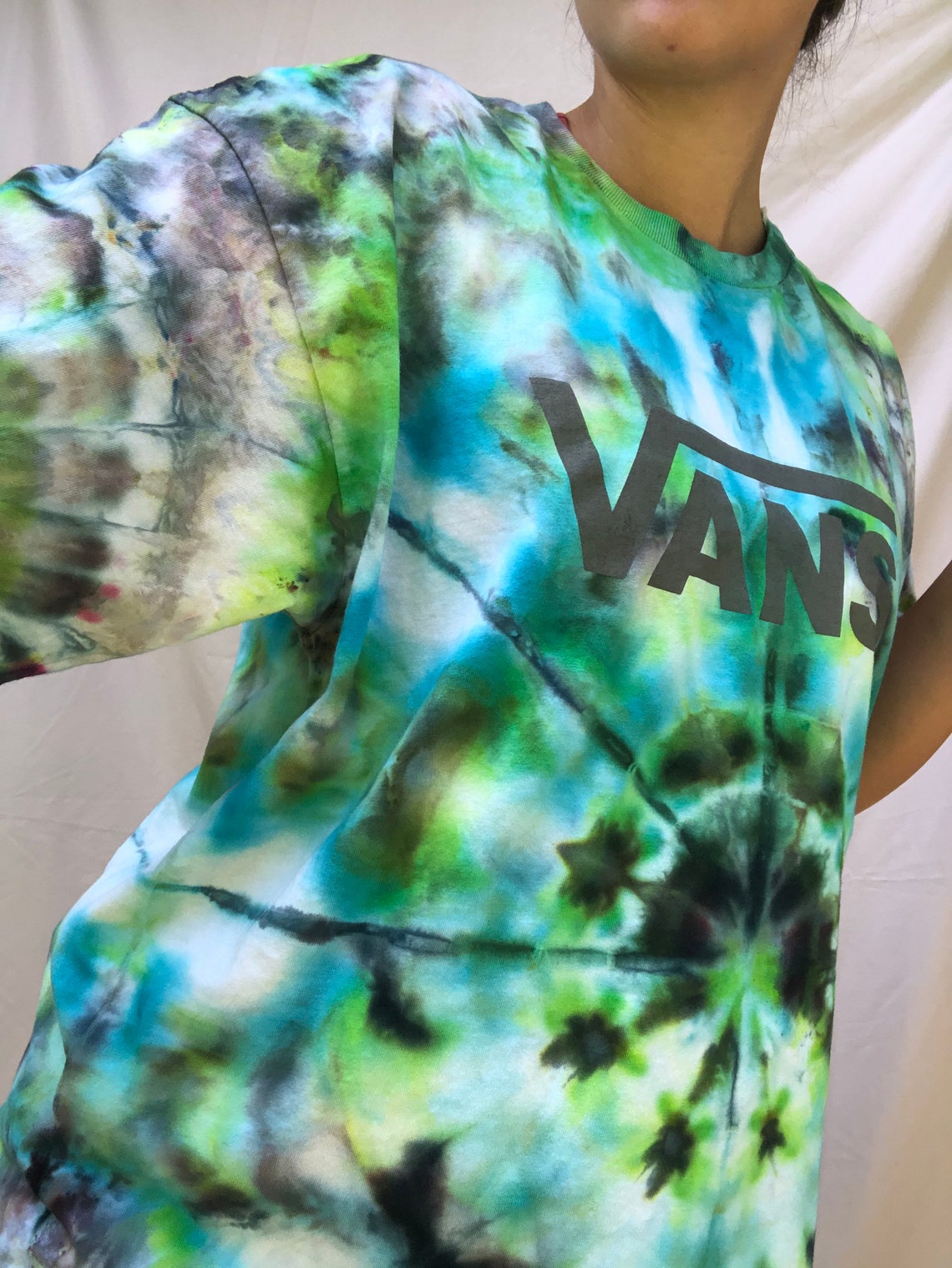 Vans Tie Dye Tshirt Blue Green & Black Etsy