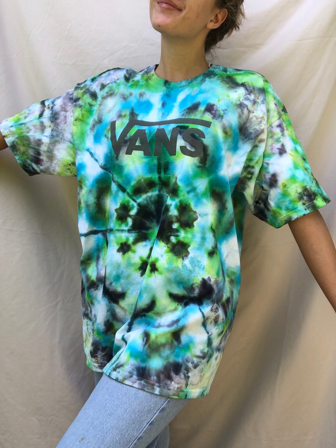 Vans Tie Dye Tshirt Blue Green & Black Etsy