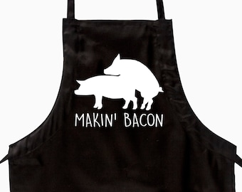 Divertente grembiule unisex Makin' Bacon, lunghezza 76,2 cm, con tracolla regolabile e tasche