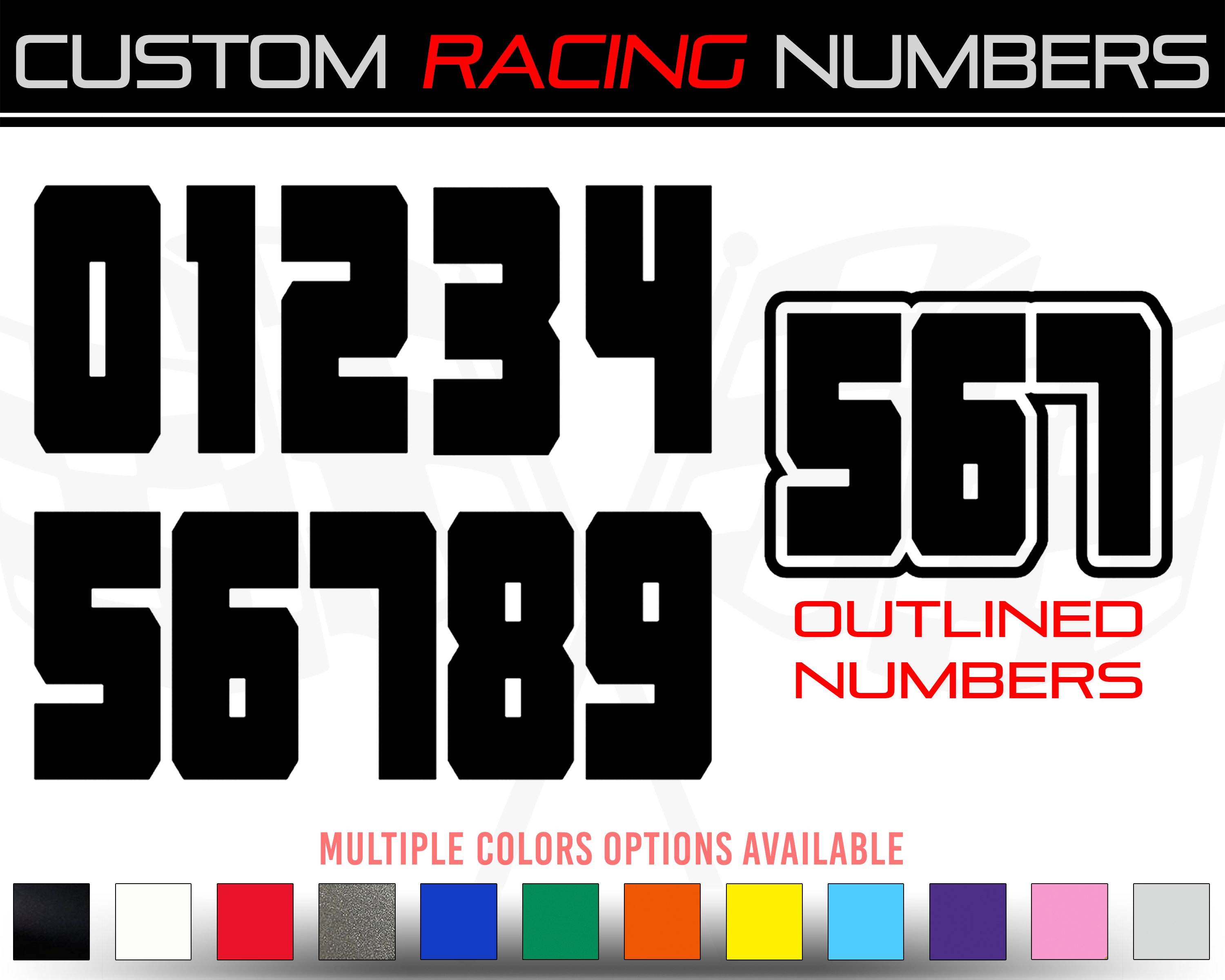 Bike Racing Stickers Numbers Outlined Racing Numbers Vinyl Decal Sticker | Dirt Bike Plate MX Comp ...