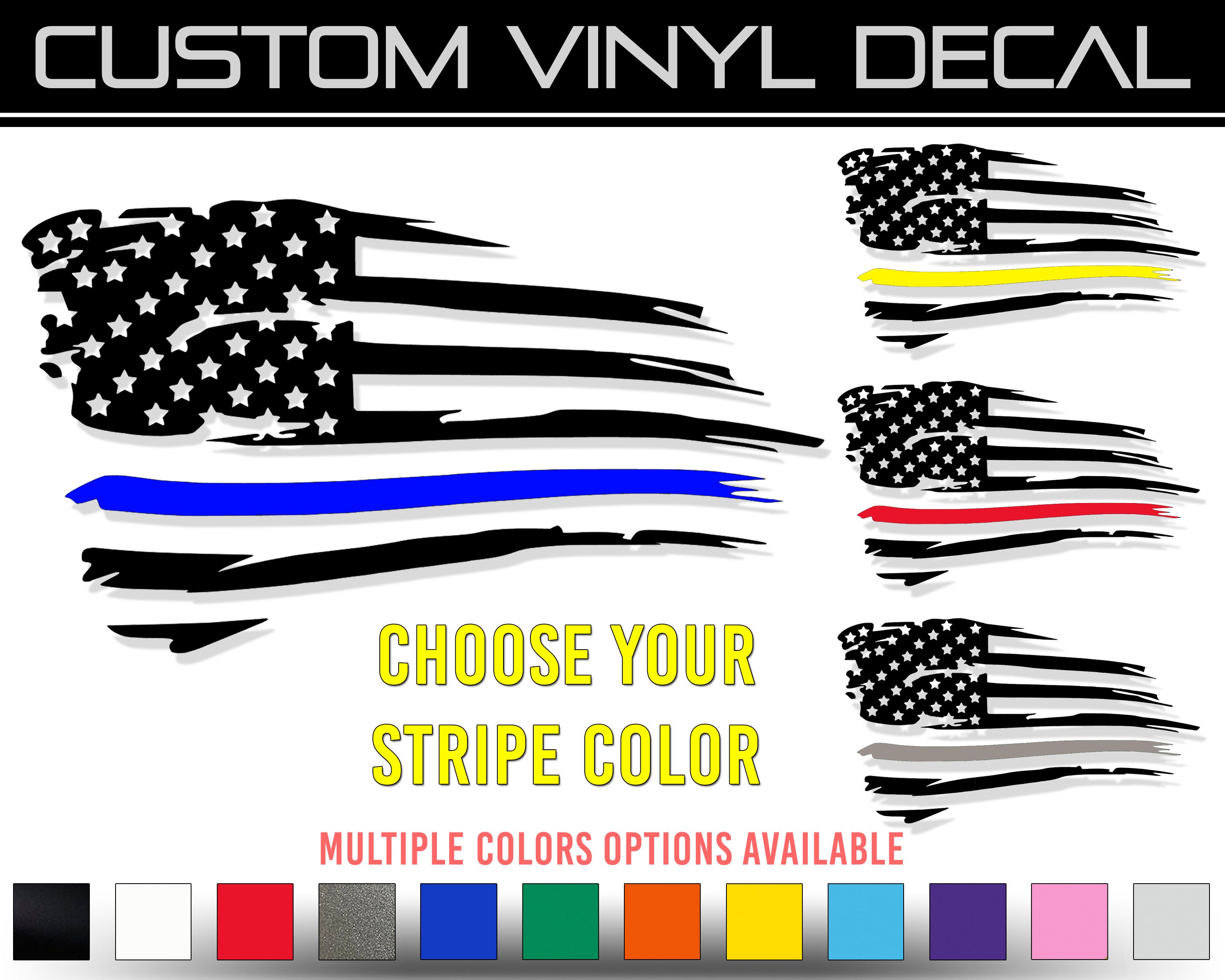 Distressed American Flag Vinyl Decal: Thin Line Support Sticker