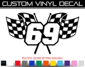 Custom Racing Number Flag Vinyl Decal Sticker