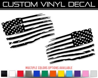 Distressed American Flag Vinyl Decal Sticker - PAIR - Right Facing & Left Facing