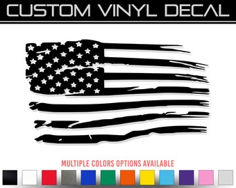 Distressed American Flag Rectangle Vinyl Decal Sticker - Right Facing