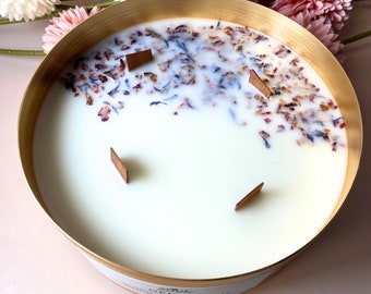 Extra Large Soy Candle, 40oz Gold Vessel Candle, Wooden Wick Statement Candle, Luxury Home Decor Gift