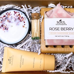 Personalized Gift Box Spa Set with Candle, Soap & Lotion, Relaxation Gift for Her, Birthday Wellness Self Care Package