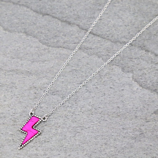 Big Bang Theory, Pink, red, yellow Stone Lightening Bolt necklace, Thunder bolt, western jewelry, Flash, necklaces for her, gifts for her