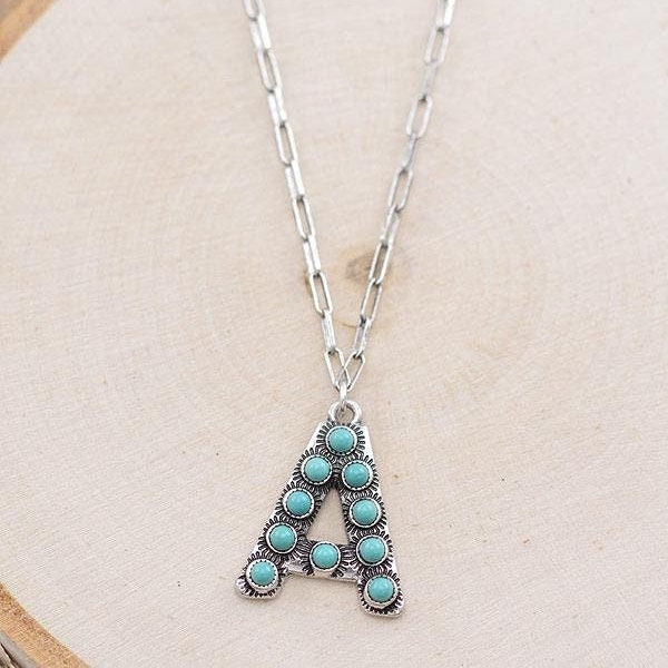 Semi Precious Stone Initial Necklace, tipi jewelry, turquoise color, letters, western jewelry, southwestern style, Christmas gifts for her