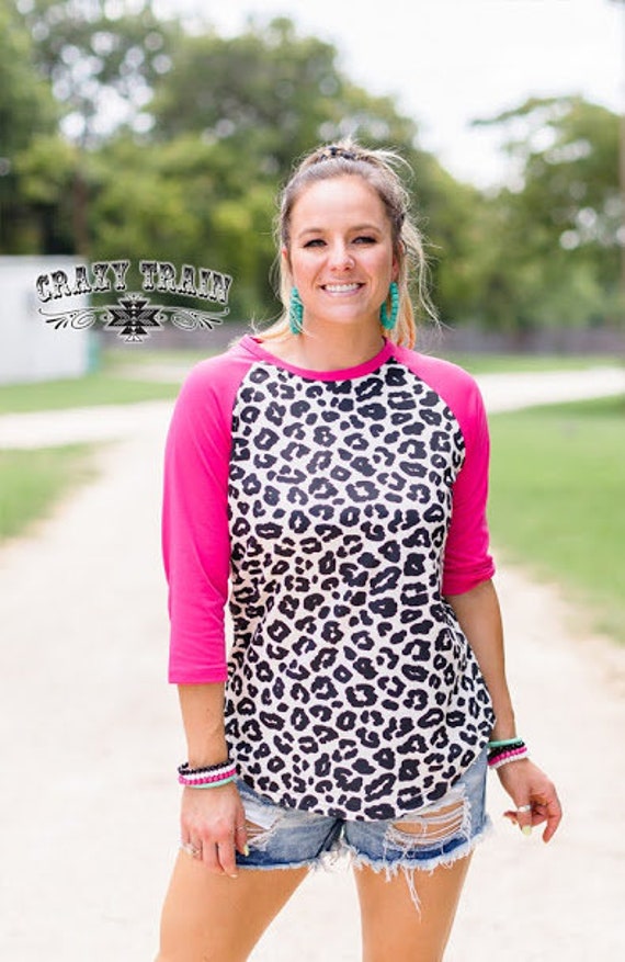 Leopard Print Raglan Tee Western Shirt 