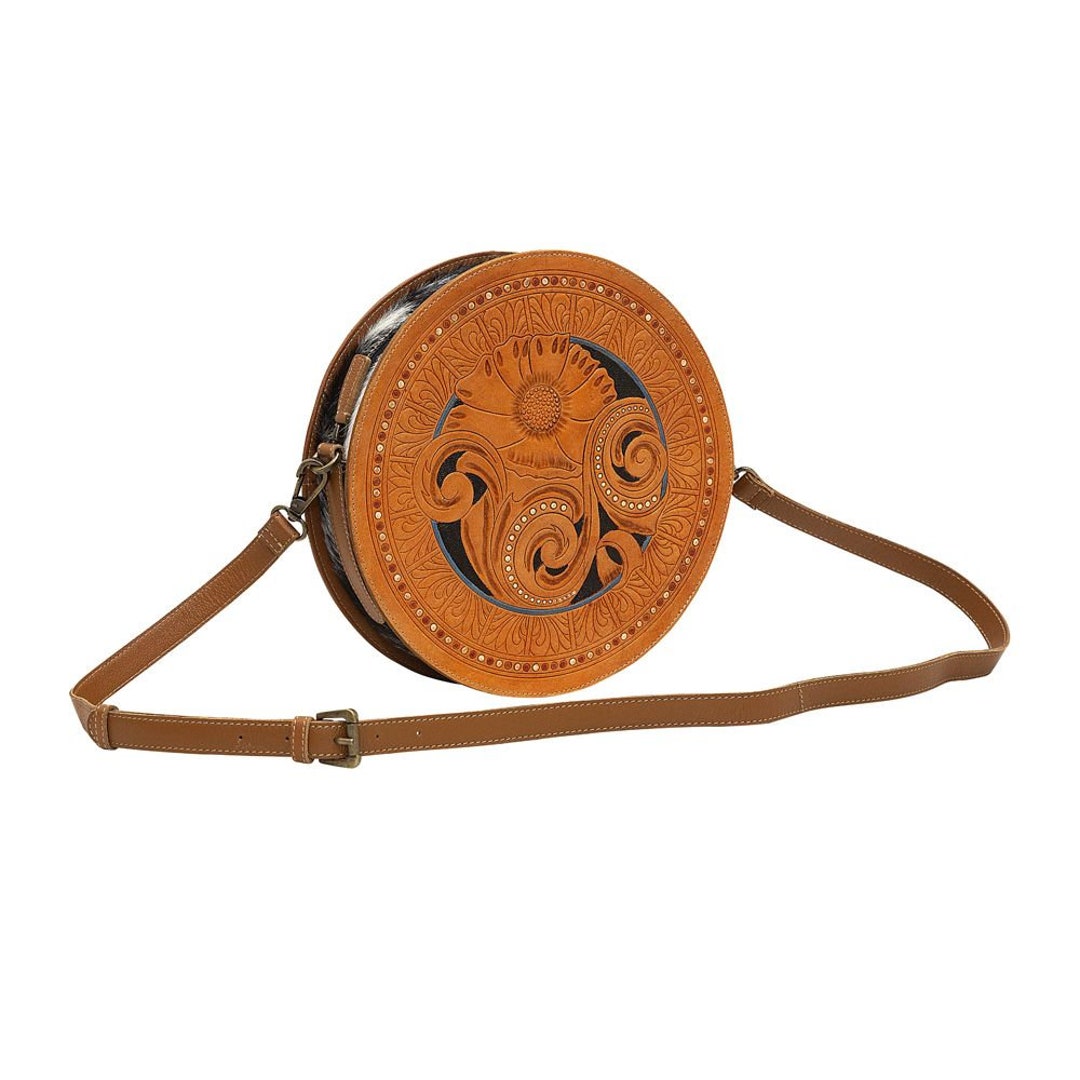 ROUND LEATHER CROSSBODY Western Tooled Leather Round Cowhide -  Denmark