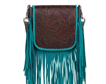 Montana West Concho Floral Fringe Crossbody Bag Turquoise
