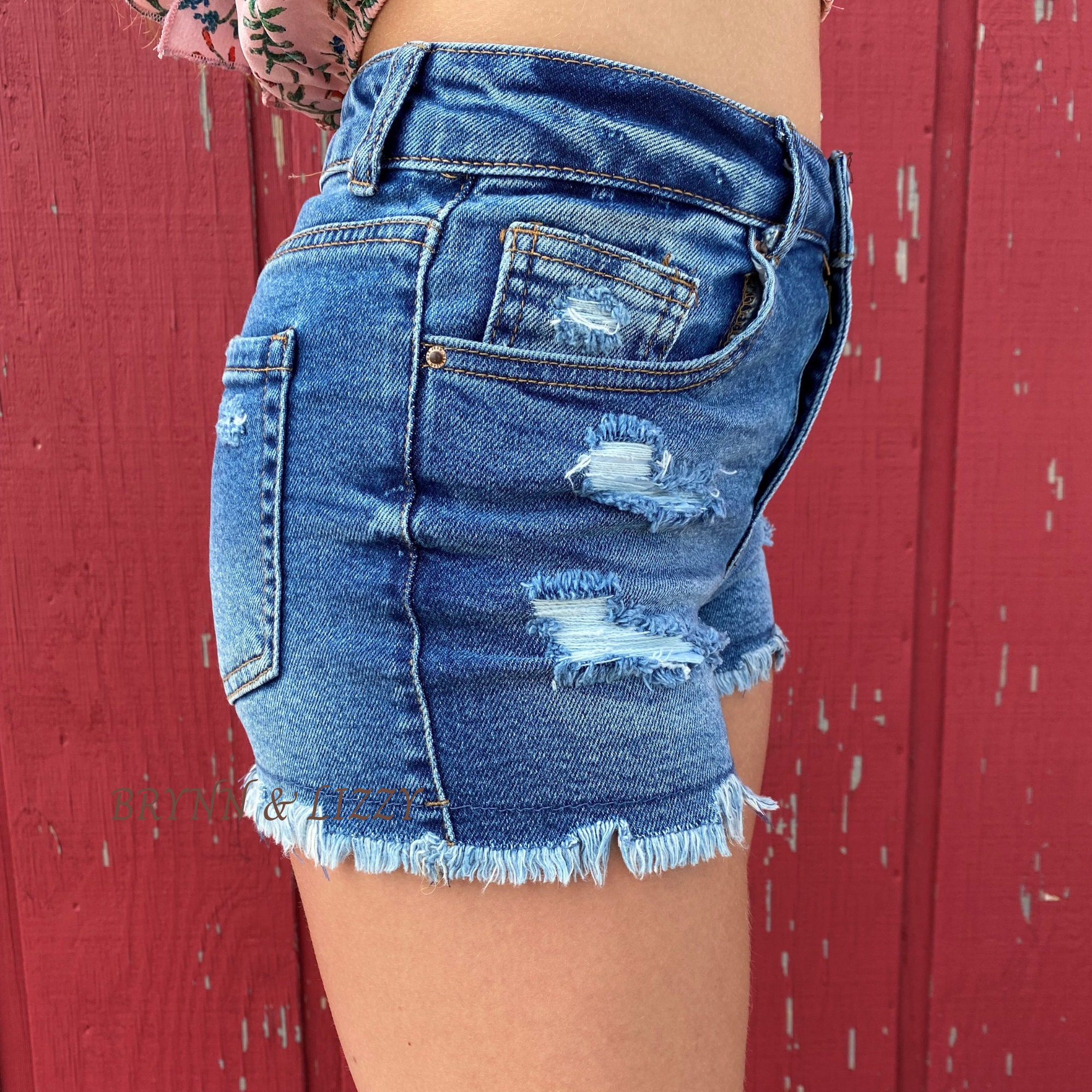 Women High Waisted Frayed Denim Shorts Flag Distressed Hot Pants