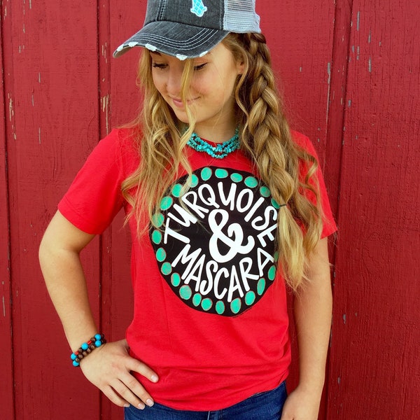 Turquoise and Mascara Graphic Tshirt, womens tee, western, funny, Texas True Threads clothing, rodeo shirt, gifts for her, gifts for mom