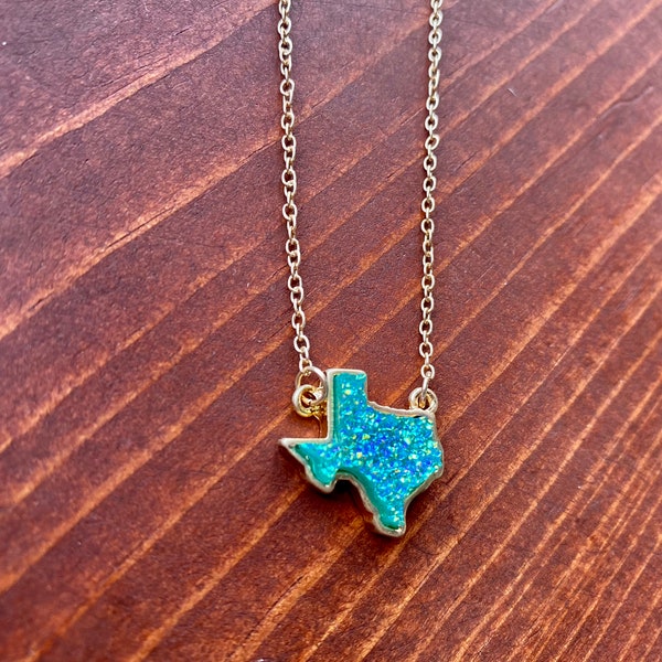 Texas Map Druzy Stone Necklace, western jewelry, southern style, turquoise, cute Valentines gift ideas for her, Texas style dainty jewelry