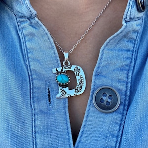 Western Initial Pendant Necklace set, turquoise hook earrings, southwestern style, aztec print, monogram, rodeo, cute cowgirl accessories