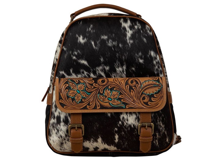 Genuine Hide and Tooled Leather Backpack, Western Backpack, Myra Bags