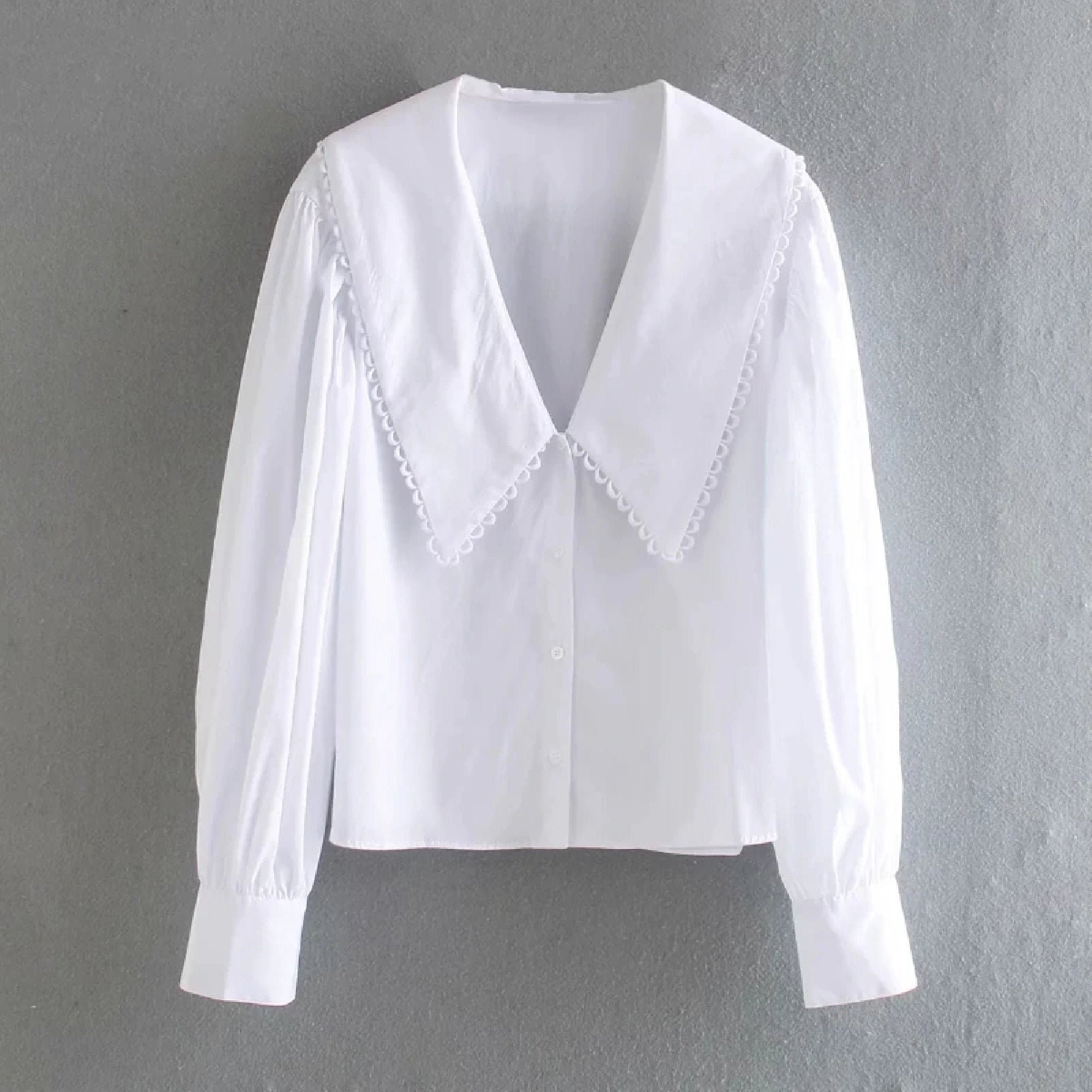 Vintage women white blouse peter pan collar embroidered Etsy
