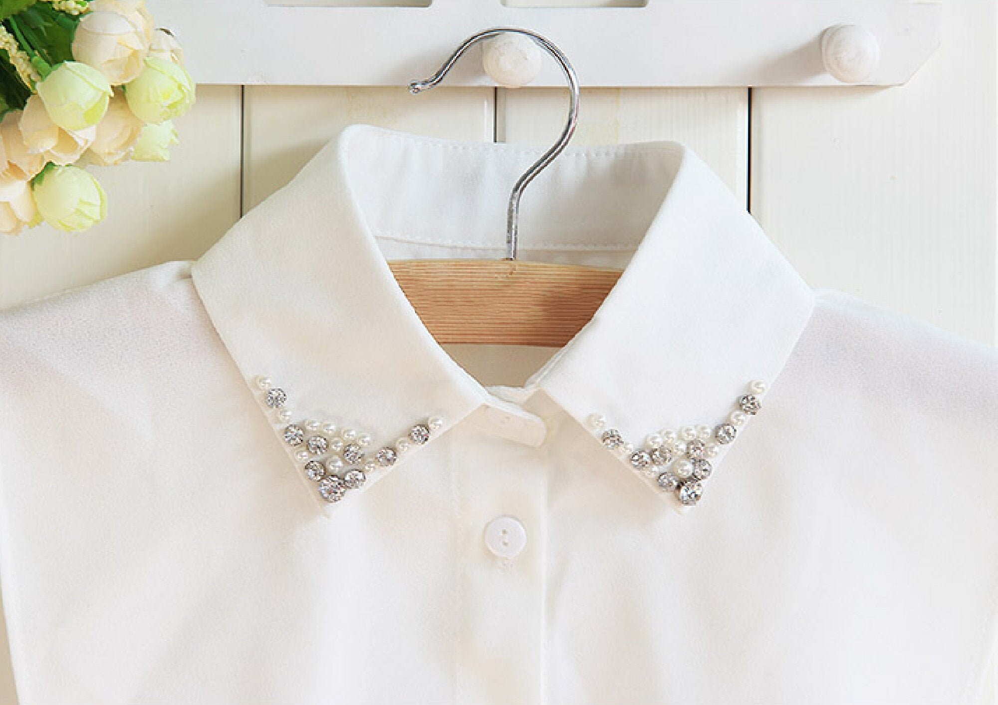 White Detachable Collar Beaded Decoration Half Shirt Collar | Etsy