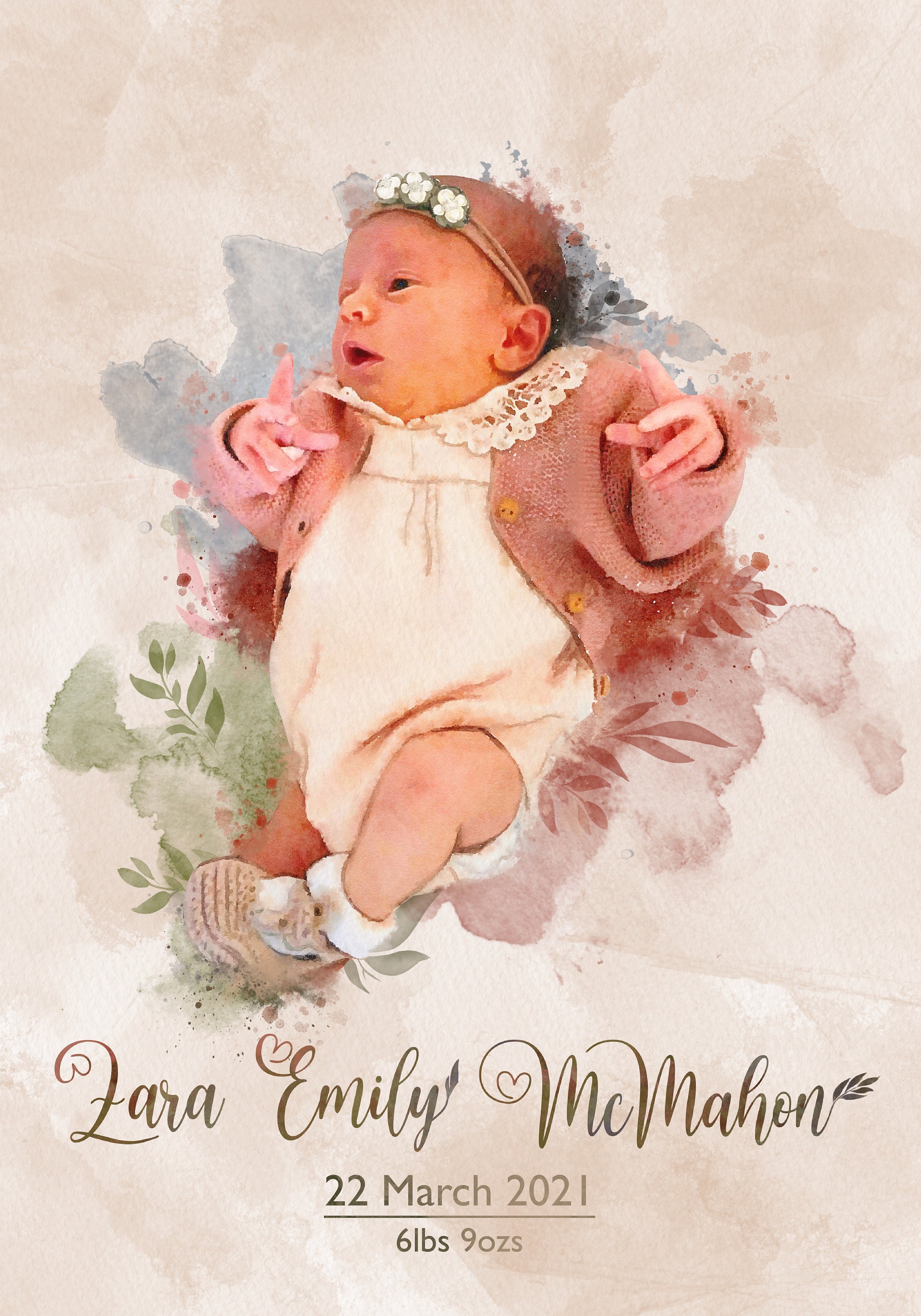 Newborn Baby Portrait Gift For Father's Day Personalised | Etsy