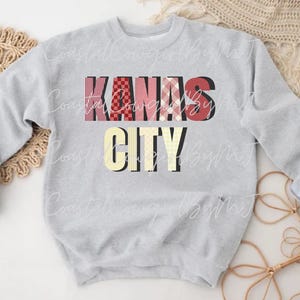 Camiseta estampada com patchwork xadrez e guingão Kansas City PNG