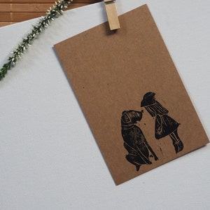 Impresión Linograbado AMISTAD en postal A6