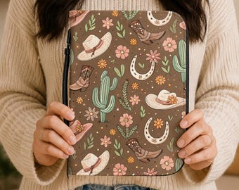 Copertina per Bibbia con motivo cowgirl western / Cappelli da cowboy, cactus e ferri di cavallo