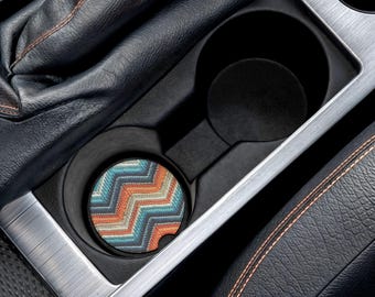Sottobicchiere per auto in pietra saponaria con motivo a chevron in stile sud-occidentale / Striscia azteca color crema ruggine turchese